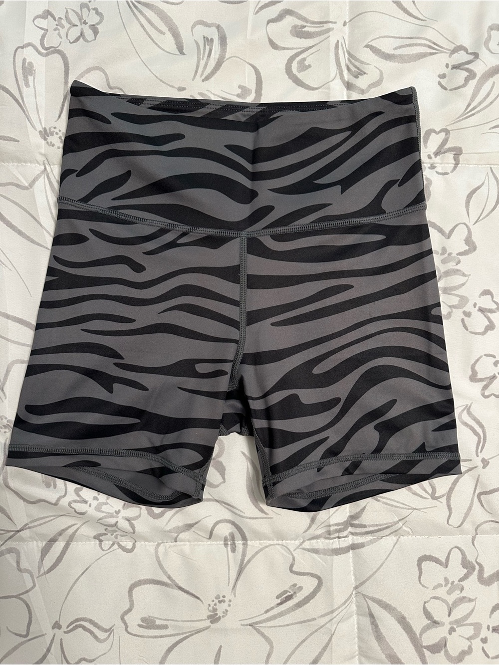ZYIA High-Waist Zebra Print Bike Shorts - Black/Gray